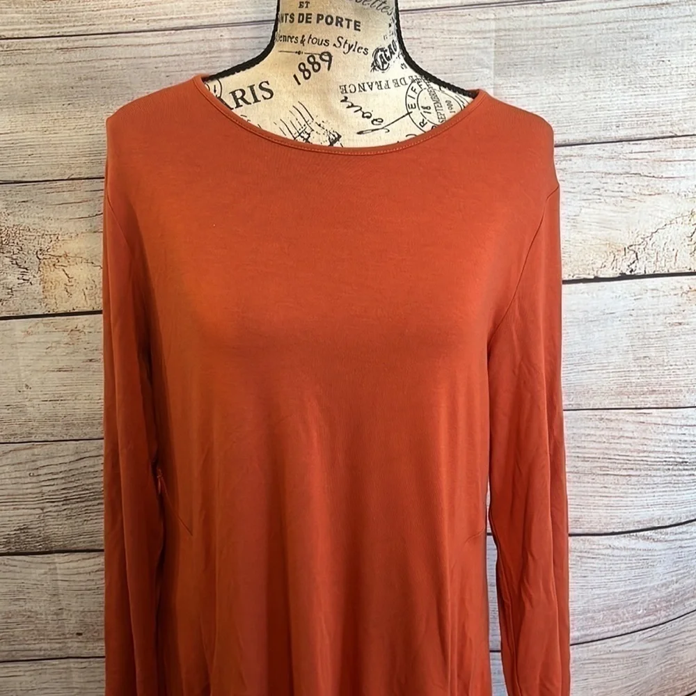 Betabrand Dress Travel Zip Pockets! Casual Long Sleeves Size Medium Pumpkin Silk